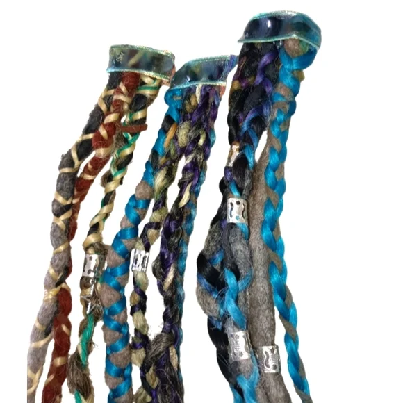 Bld&Teal3pc Braids Dread Clip In Extension Deco & Charms Viking Boho Summer - Picture 4 of 11